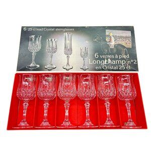 6 D'Arques Longchamp lead crystal glasses cordial liqueur stemware wine cut stem
